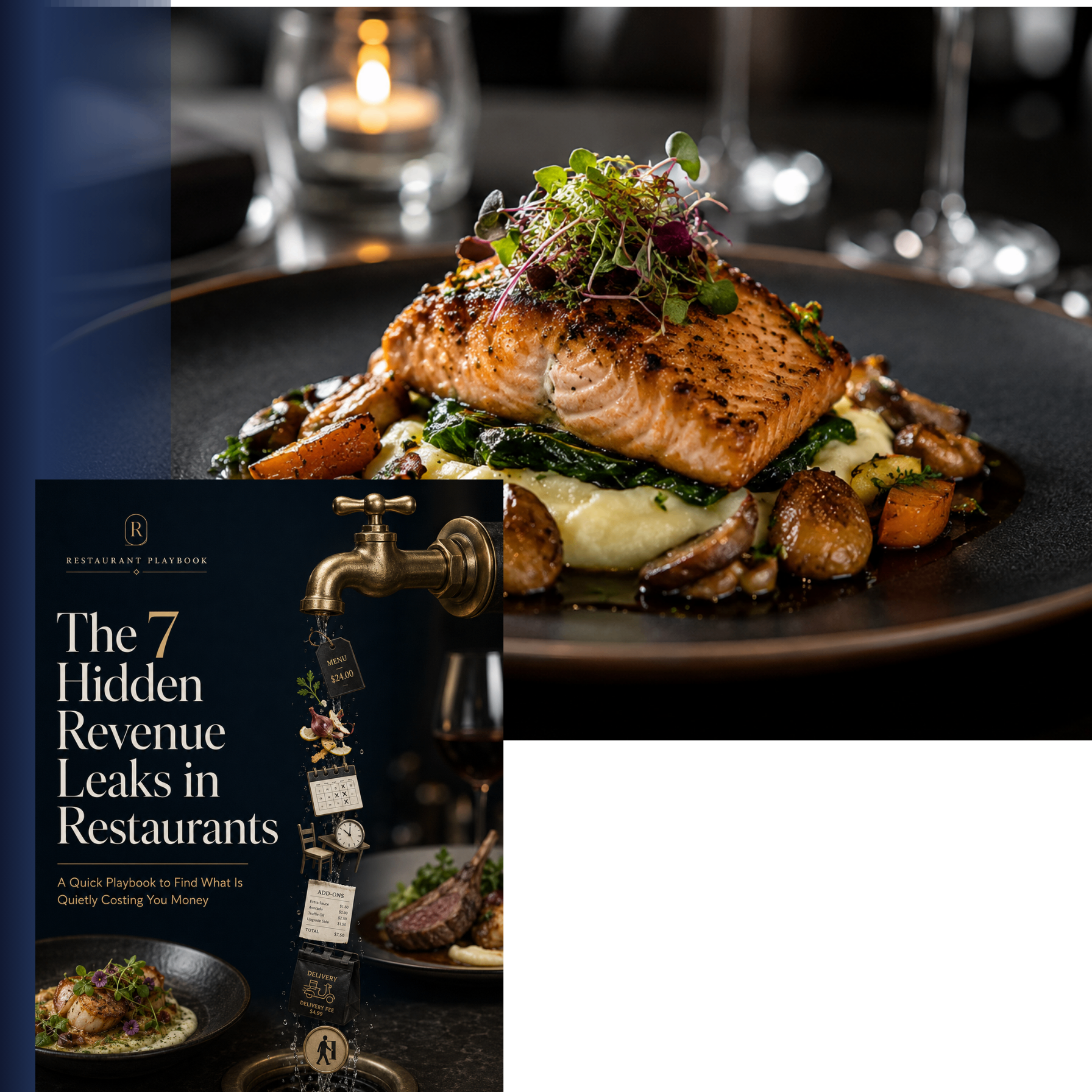 The 7 Hidden Revenue Leaks in Restaurants playbook with fine dining dish